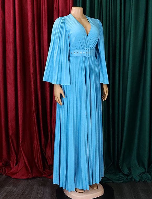 Robe à col en V et ourlet plissé sexy et pressé – Image 9