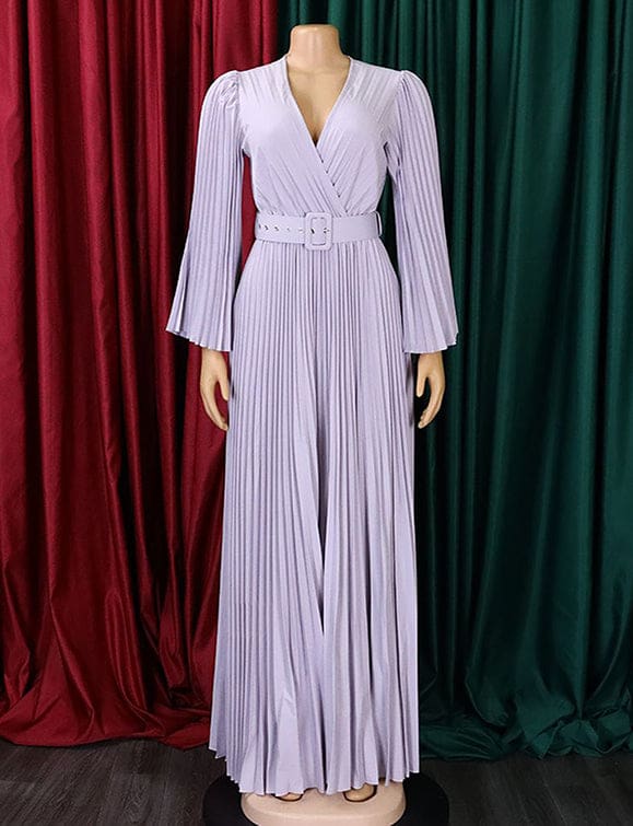 Robe à col en V et ourlet plissé sexy et pressé – Image 4