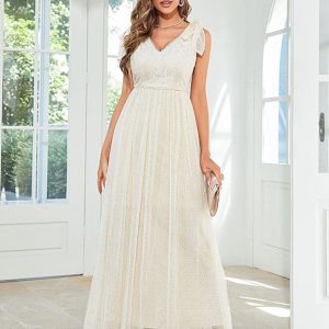 Robe de soirée élégante sans manches à col en V pour l&rsquo;été