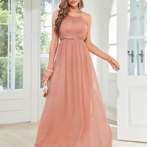 Robe dos nu brodée à taille haute