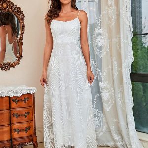 Robe sans manches brodée à bretelles sexy