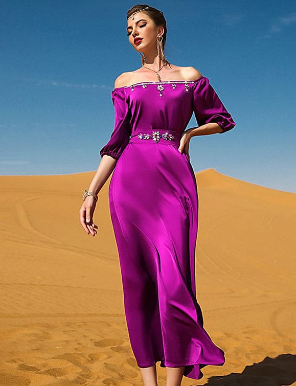 Robe Rose Violet à Demi Manches – Image 3