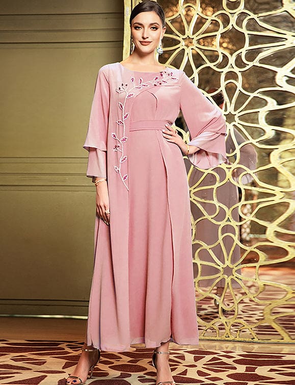 Robe en mousseline de soie double couche à la mode, cousue à la main – Image 2