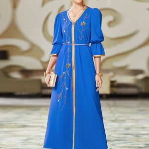 Robe en chambray à perles de diamant cousues à la main