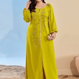 Caftan Slim Vert Robe Longue