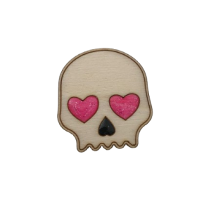 Broche tête de mort – cœurs rose pailleté