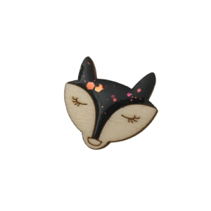 Broche renard noir en bois