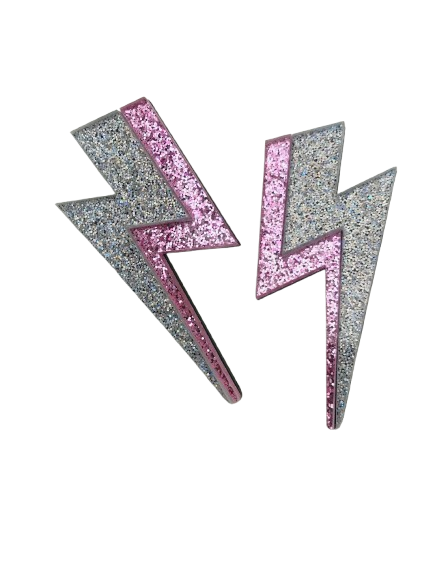 Boucles d’oreilles éclair rose argenté