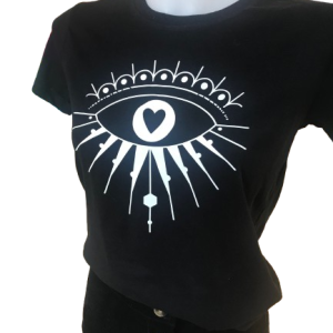 T-shirt noir motif oeil – création artisanale