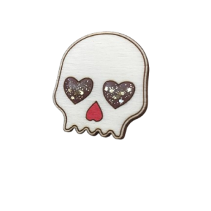 Broche tête de mort cœurs marrons