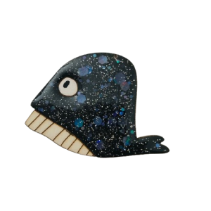 Broche baleine noire pailletée