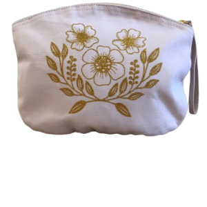 Trousse de toilette rose pastel – motif floral doré