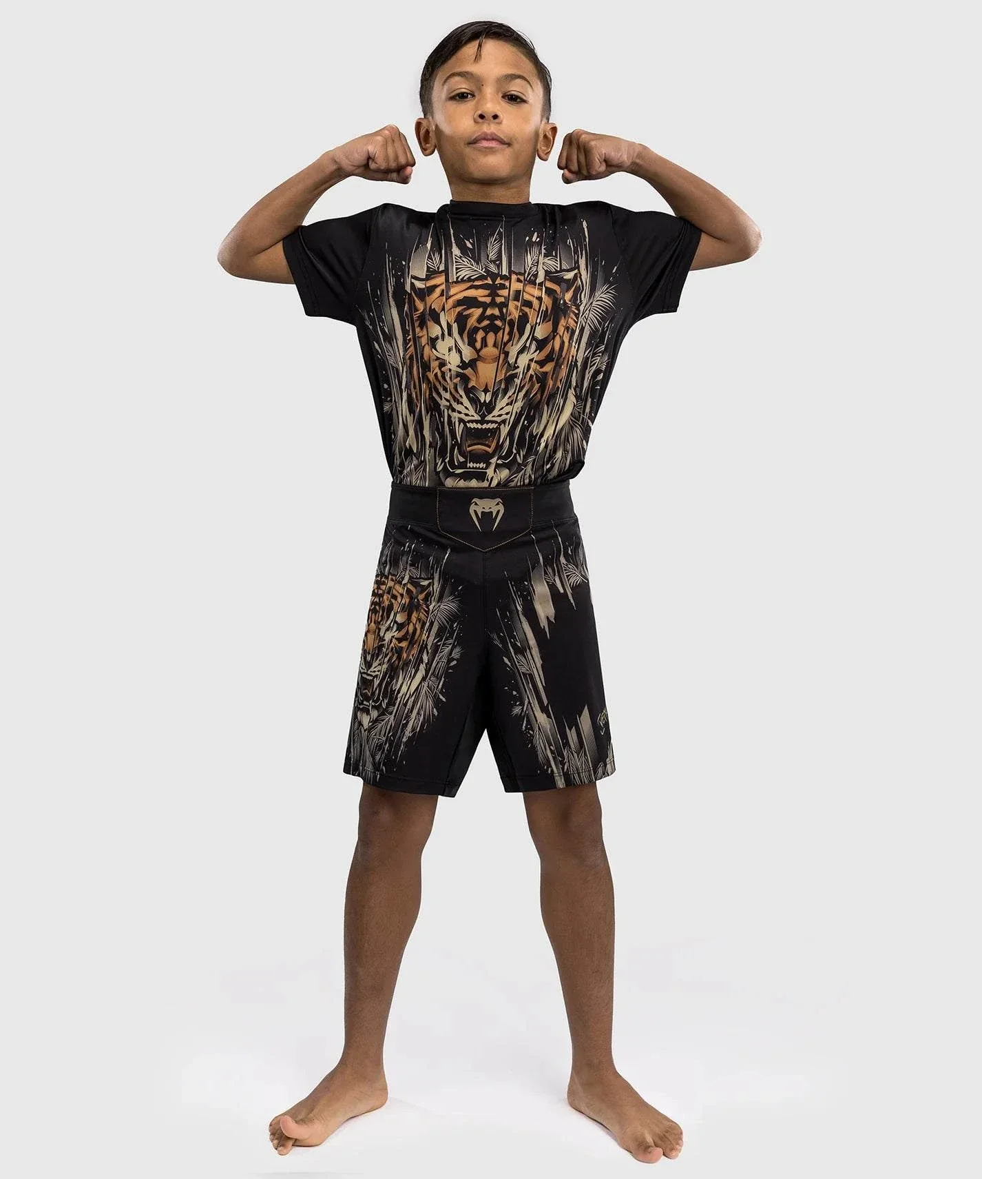 Short de Combat Venum Tiger Enfants - Noir/Orange Néon – Image 7