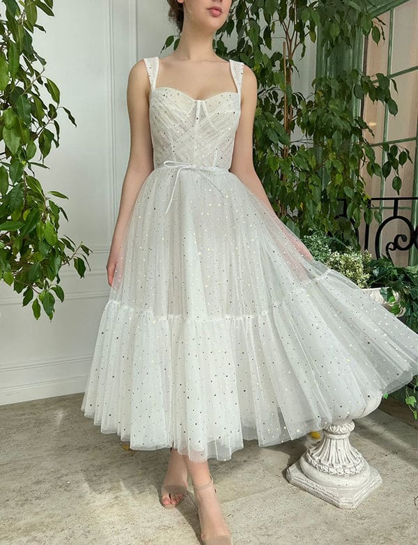 Robe de Soirée de Mariage Courte en Tulle Blanc – Image 3