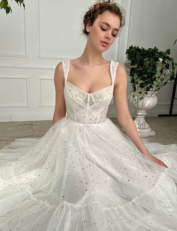 Robe de Soirée de Mariage Courte en Tulle Blanc – Image 7