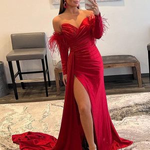 Robe de bal détachable avec plumes