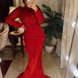Robe De Soirée Sirène Rouge à Paillettes