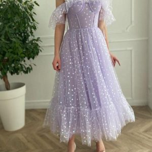 Robe de Soirée Lilas à Épaules Dénudées