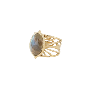 Bague acier doré ornée d’une labradorite