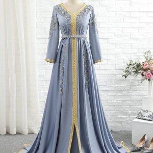 Caftan Marocain Brodé Bleu