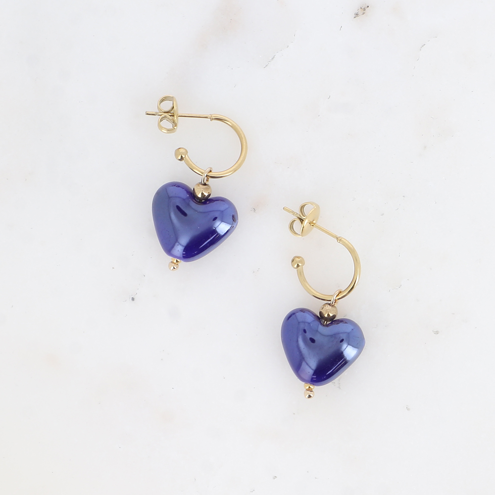 Créoles cœur en céramique bleu marine emaillées – Image 3