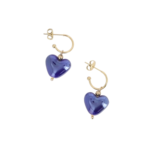 Créoles cœur en céramique bleu marine emaillées – Image 2