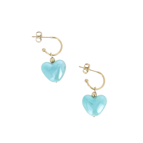 Créoles cœur en céramique bleu ciel émaillées – Image 2