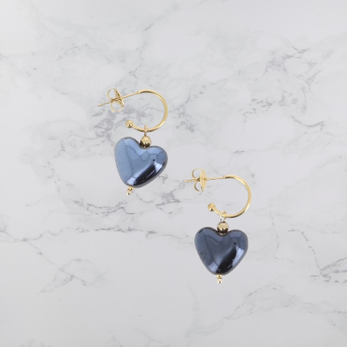 Créoles cœur en céramique noir émaillées – Image 3