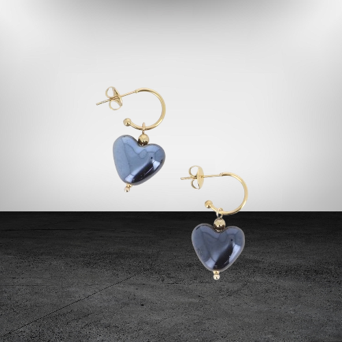 Créoles cœur en céramique noir émaillées – Image 4