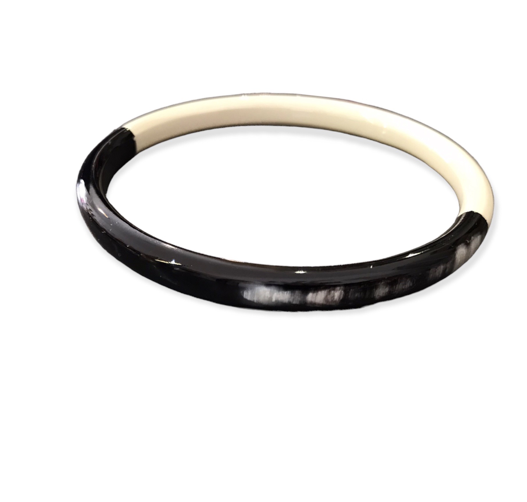 Jonc corne de buffle noir et blanc bicolore laque