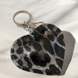 Porte-clés cœur léopard noir et argent