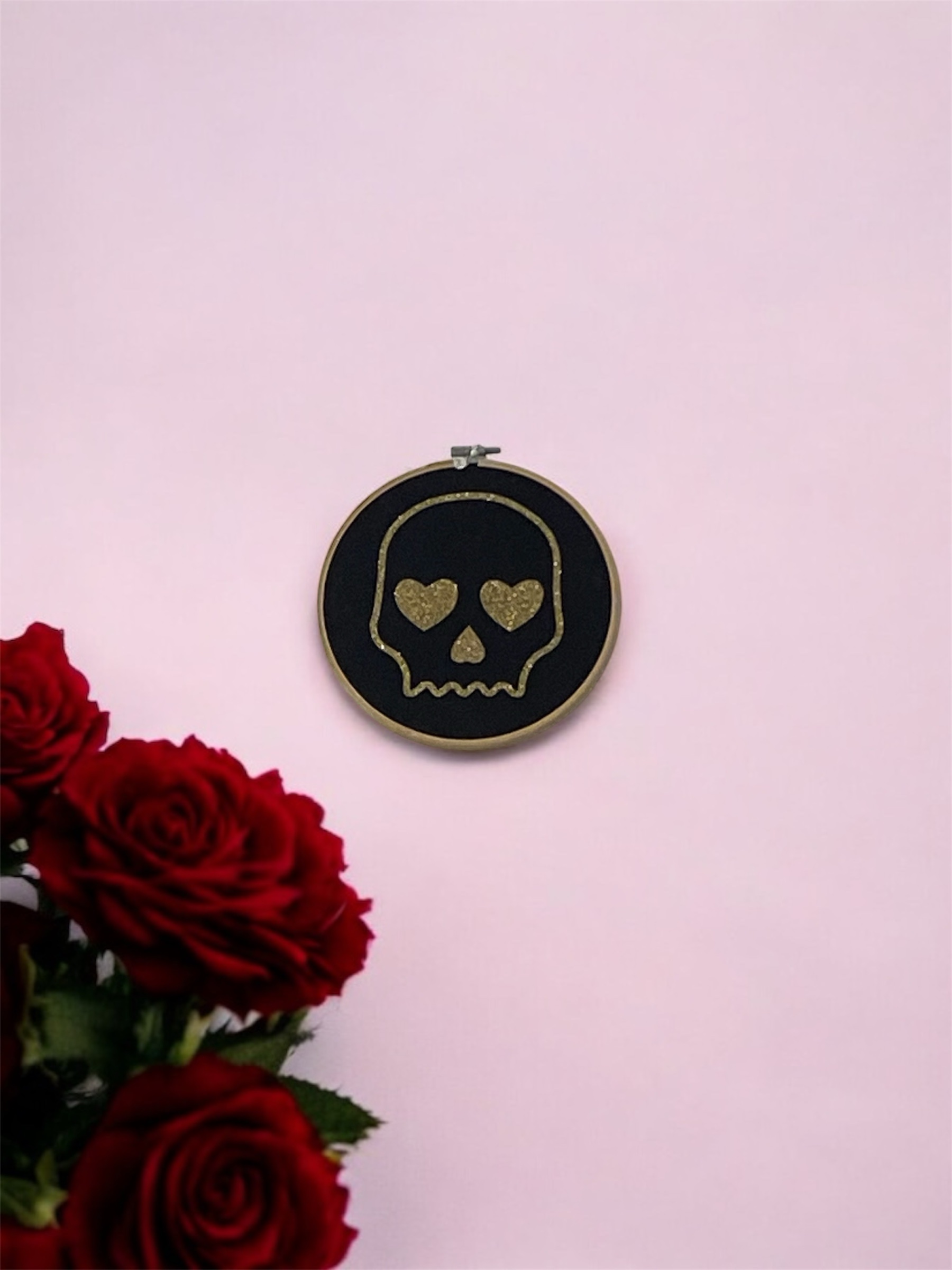 Tambour tête de mort pailletée fond noir