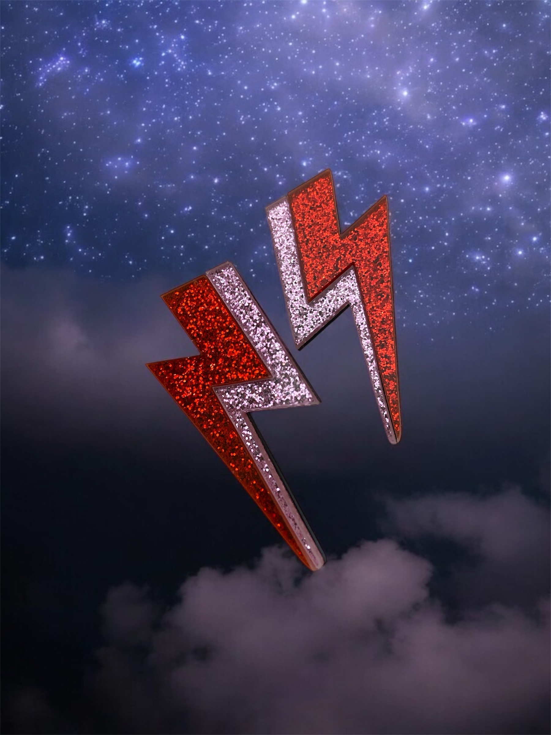 Boucles d’oreilles éclairs rouge et rose – Image 2