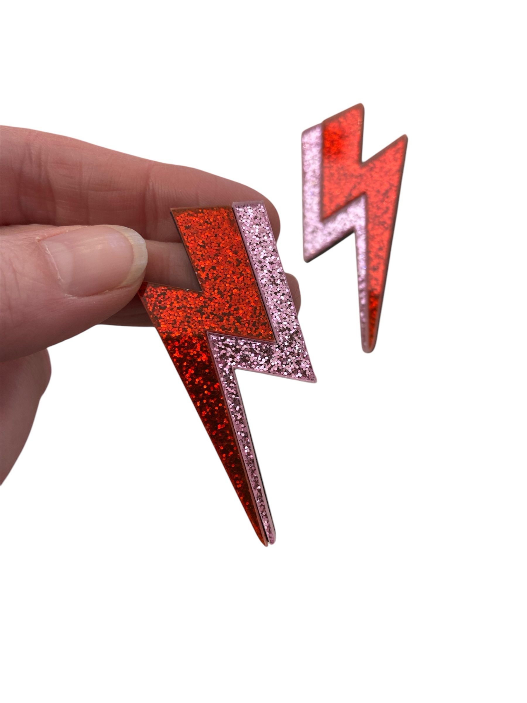 Boucles d’oreilles éclairs rouge et rose – Image 4