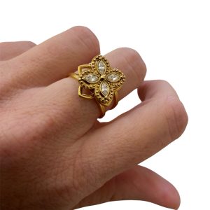 Bague antistress fleur en acier rotative doré