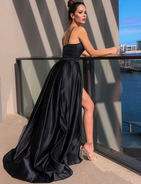 Trapèze Satin Sans Manches Robe de Soirée – Image 8