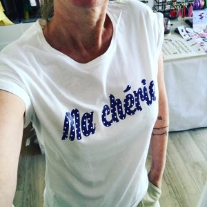 T-shirt Blanc « Ma Chérie » à Pois