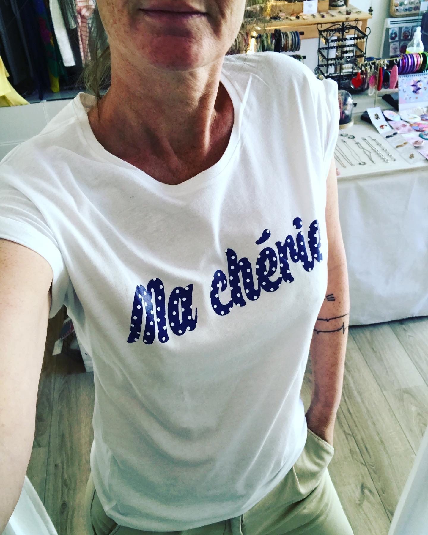 T-shirt Blanc « Ma Chérie » à Pois