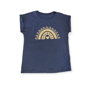T-shirt bleu arc-en-ciel doré