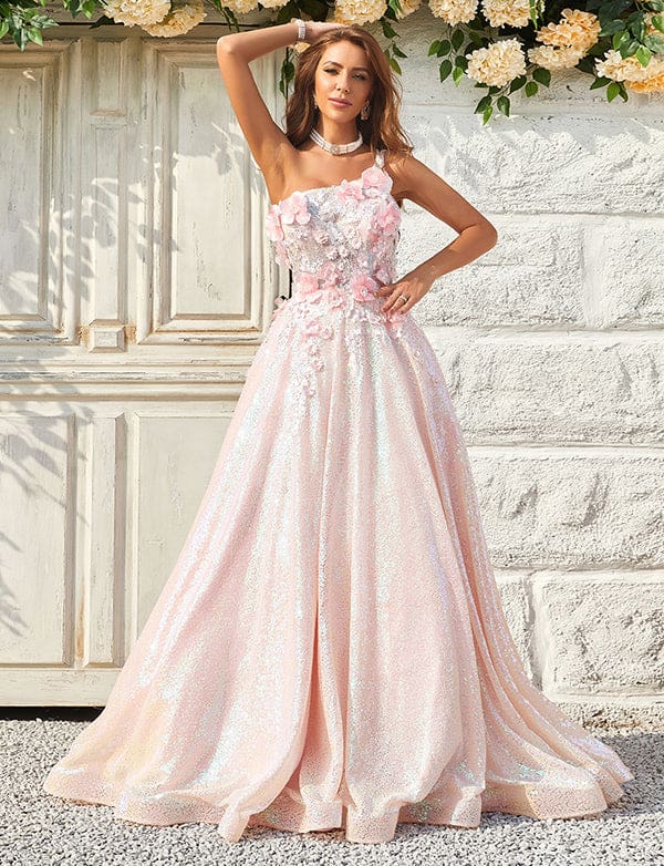 Robe De Bal Asymétrique à Appliques Blush Scintillantes