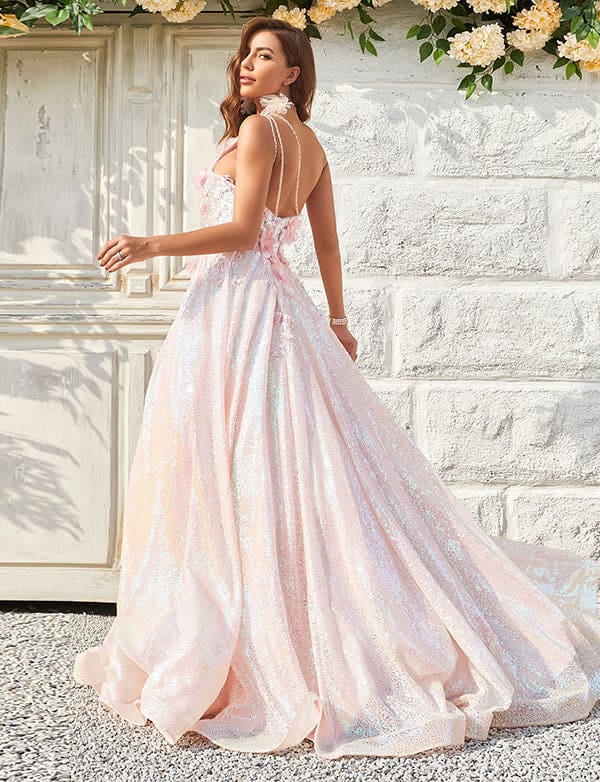 Robe De Bal Asymétrique à Appliques Blush Scintillantes – Image 4