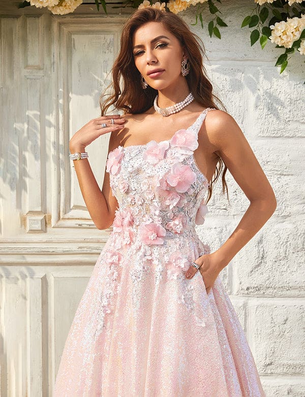 Robe De Bal Asymétrique à Appliques Blush Scintillantes – Image 6