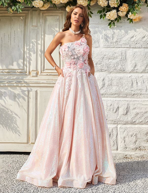 Robe De Bal Asymétrique à Appliques Blush Scintillantes – Image 7