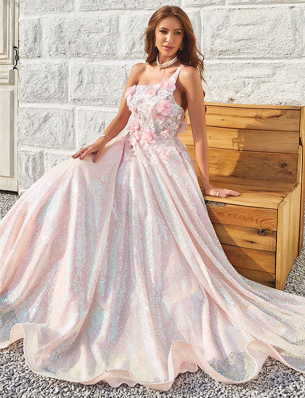 Robe De Bal Asymétrique à Appliques Blush Scintillantes – Image 8